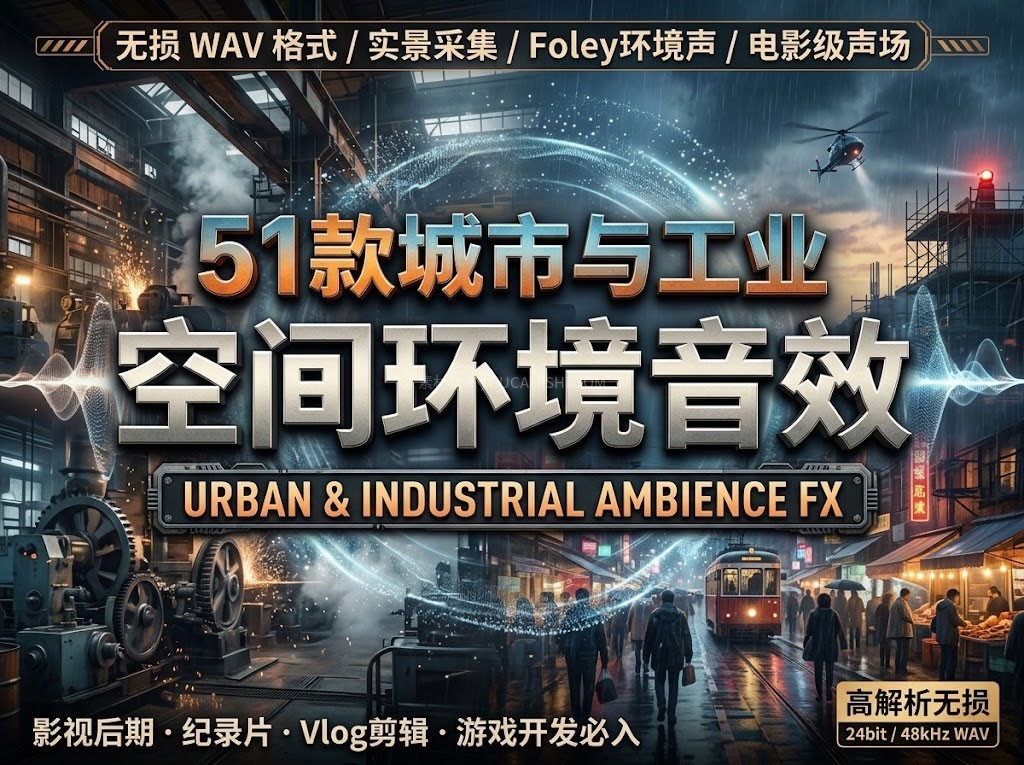 50+城市街头与工业生活空间环境声无损WAV音效素材大合集
